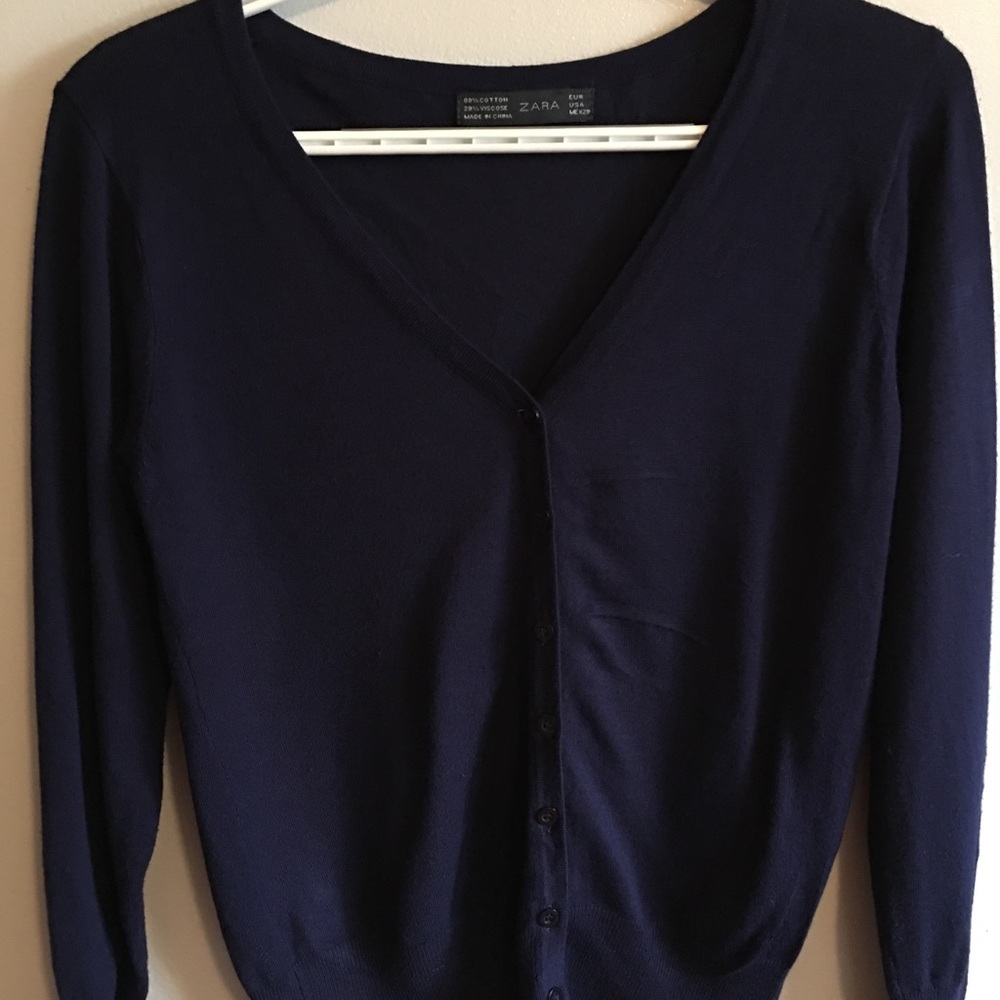 Zara V-neck cardigan long sleeve  blue sweater